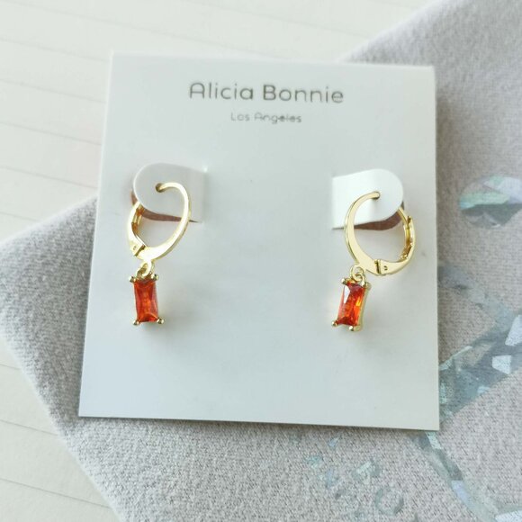 Alicia Bonnie jewelry - Twinkling Treasure Gold Red Crystal huggie drop earrings - Picture 1 of 3
